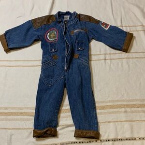 Vintage Denim and Faux Leather Jumpsuit Size 2T